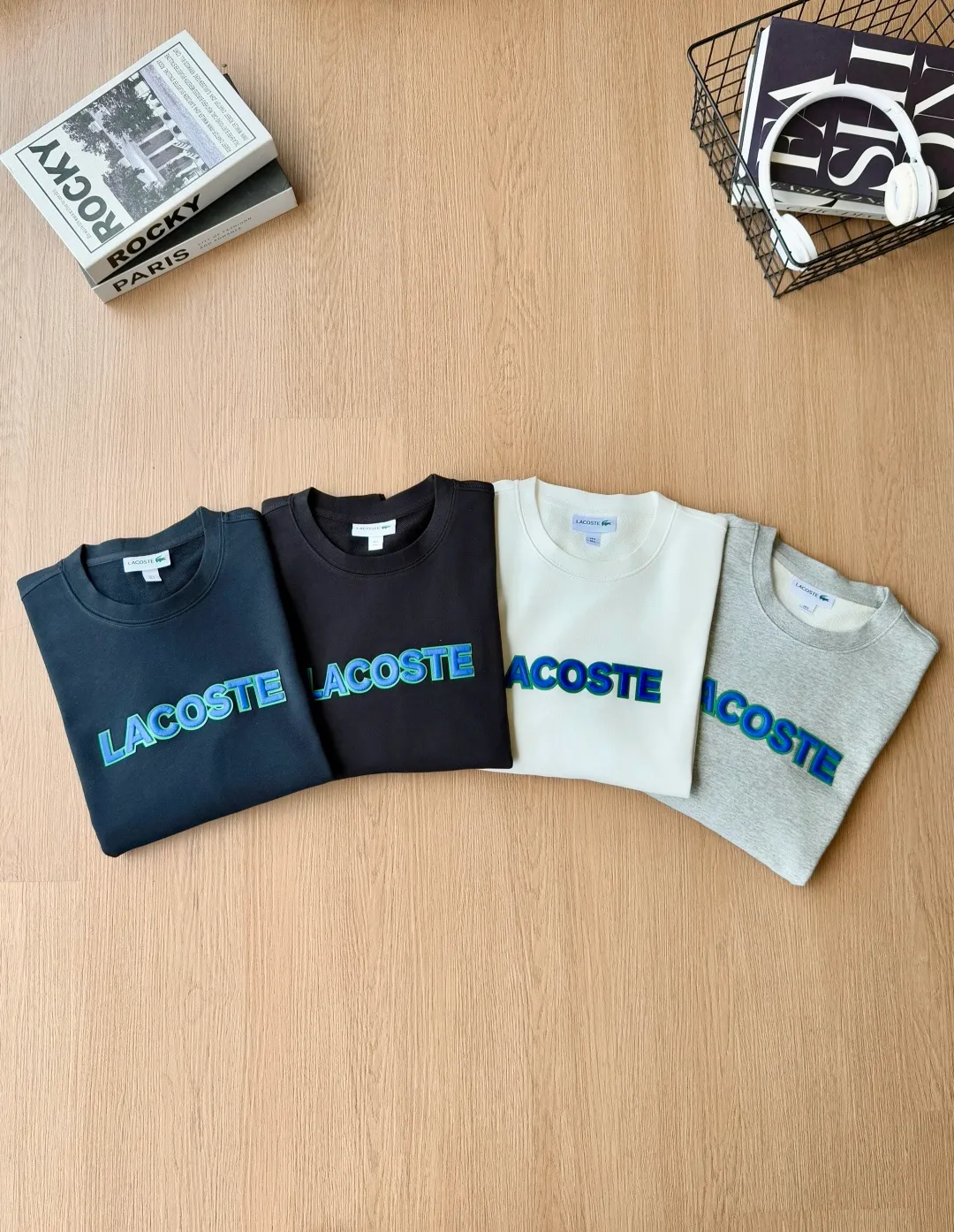 P 120LACOSTE. 2026 Autumn New Product Counter Same Style Printed Cotton Round Neck Sweater 360g Pure Cotton Terry M.L.XL 2XL LA-W 3061